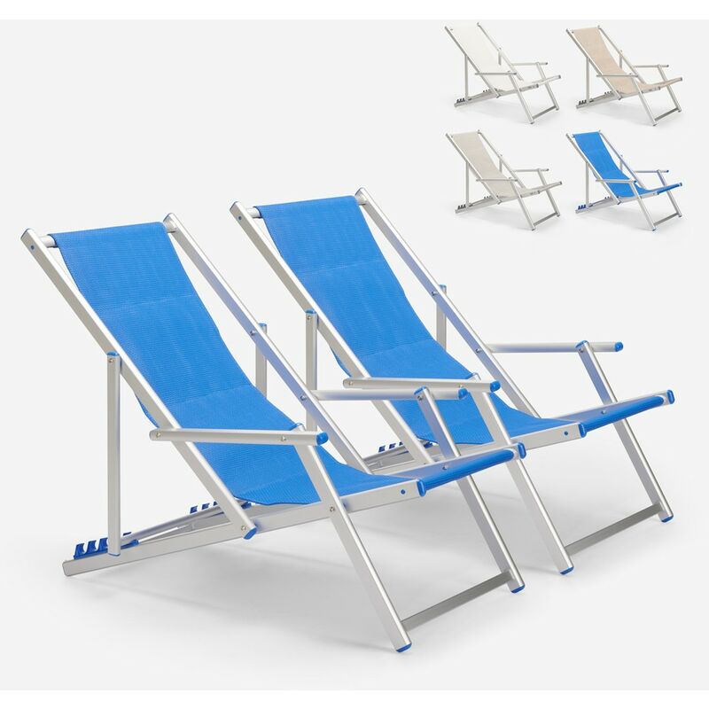 2 chaises de plage pliantes avec accoudoirs en aluminium Riccione Gold Lux Couleur: Bleu