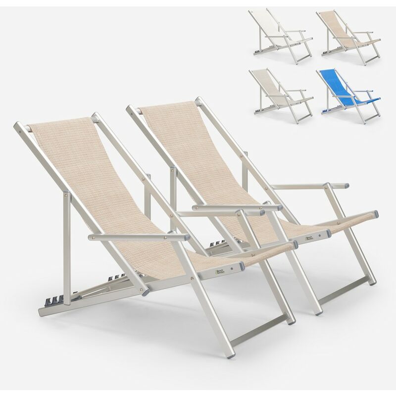 2 chaises de plage pliantes avec accoudoirs en aluminium Riccione Gold Lux Couleur: Beige