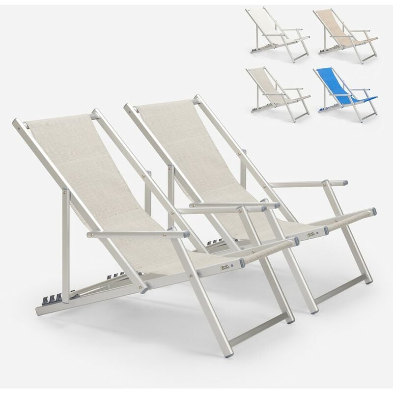 2 chaises de plage pliantes avec accoudoirs en aluminium Riccione Gold Lux Couleur: Gris
