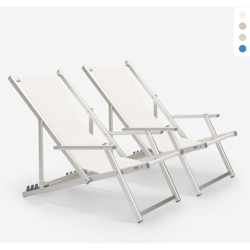 2 chaises de plage pliantes avec accoudoirs en aluminium Riccione Gold Lux - Blanc 2 chaises de plage pliantes avec accoudoirs en aluminium Riccione Gold Lux - Blanc