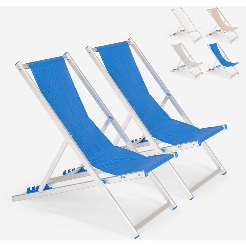 2 chaises de plage pliantes réglables en aluminium Riccione Gold Couleur: Bleu