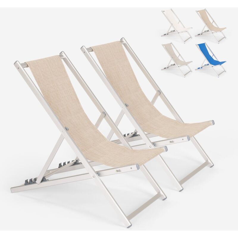 beach and garden design - 2 chaises de plage pliantes réglables en aluminium riccione gold couleur: beige