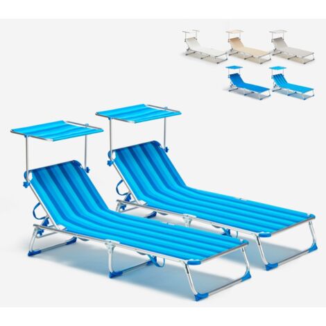 2 transats de piscines mer pliants avec pare-soleil California