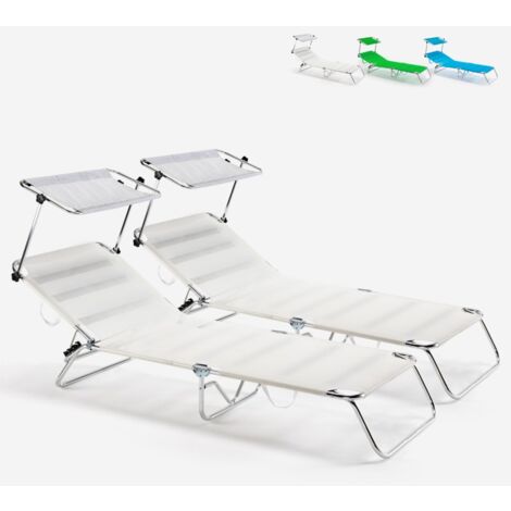 2 transats de plage et jardin bain de soleil pliant en aluminium Cancun