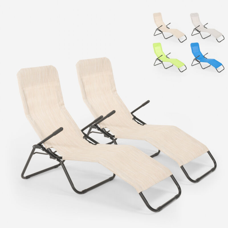 2 transats pliants bain de soleil pour jardin et plage en acier Pasha | Beige