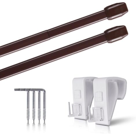 2 - Tringle à rideau - Support de serrage - Extensible et fixation sans perçage pour fenêtre ou porte - Marron - 60x90 cm