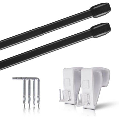 2 - Tringle à rideau - Support de serrage - Extensible et fixation sans perçage pour fenêtre ou porte - Noir - 60x90 cm