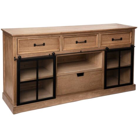2-türiges Sideboard Danik - Holz & gehärtetes Glas