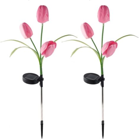 2 tulipes roses – Solaire sans entretien – LED étanche – Déco jardin, allée, terrasse – À planter