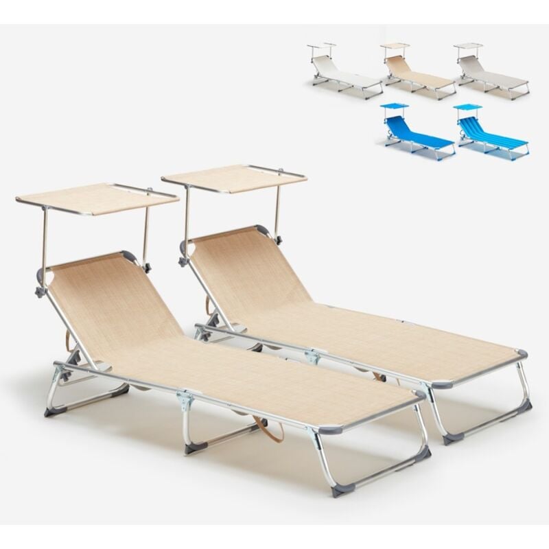 

2 Tumbonas de playa plegable portátil aluminio California | Beige