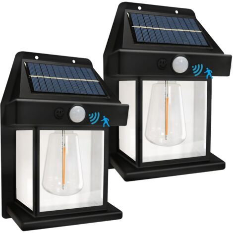 2 Tungsten Solar Wall Lights – Motion Sensor, 3 Modes, Outdoor IP65