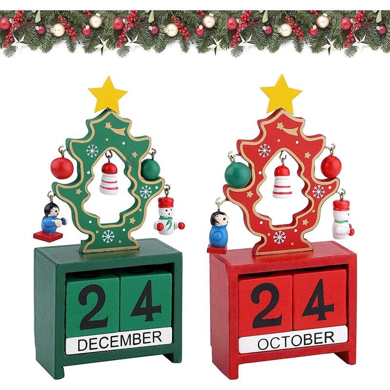 

2 uds. De madera, calendario de Adviento de Navidad, decoraciones, bloques de construcción de cuenta atrás, calendario de escritorio, escritorio de