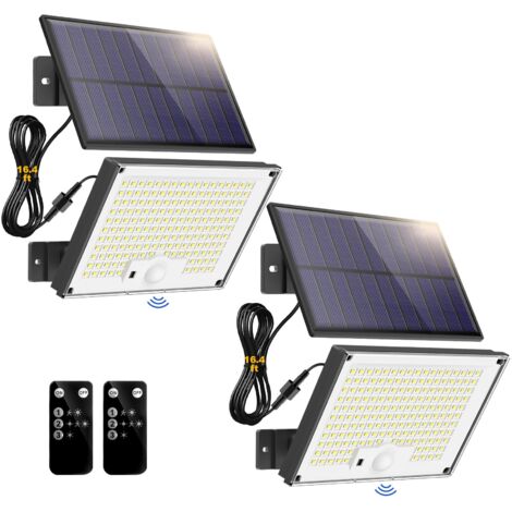 2 uds luces solares para exteriores con Sensor de movimiento 3 modos 172LED foco IP65 impermeable con Control remoto, luz blanca