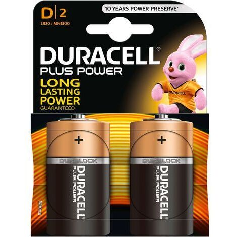 2 uds. pilas Duracell Plus alcalina LR20-D (Blíster)