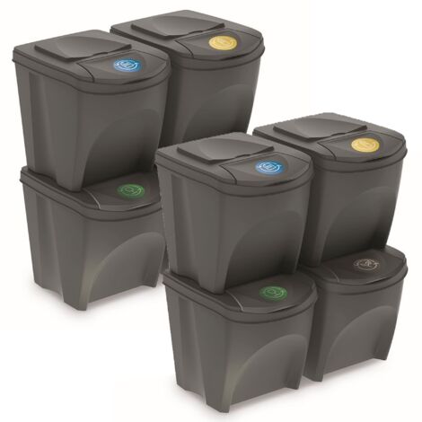 2 unidades de juego de 4 cubos de reciclaje 100l prosperplast sortibox de plastico en color gris