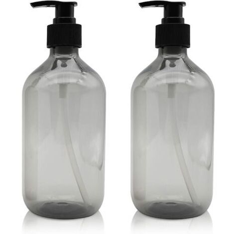2 unità di distributori di sapone con capacità di 500 ml, bottiglie di plastica vuote con pompa a pressione, riutilizzabili per oli essenziali, lozioni, shampoo e balsami (Grigio)