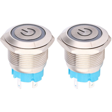 2 unités Interrupteur à bouton-poussoir 19mm 4 broches, 12-24VDC avec voyant lumineux et motif d'alimentation, blanc