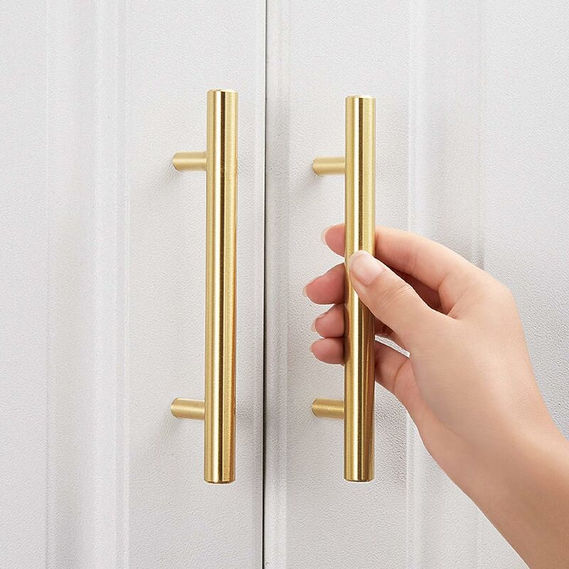 Langray - 2 Units Stainless Steel Cabinet Handles Golden Door Knobs Pull Furniture Handle with Screw for Drawer Cabinet Furniture Kitchen Home
