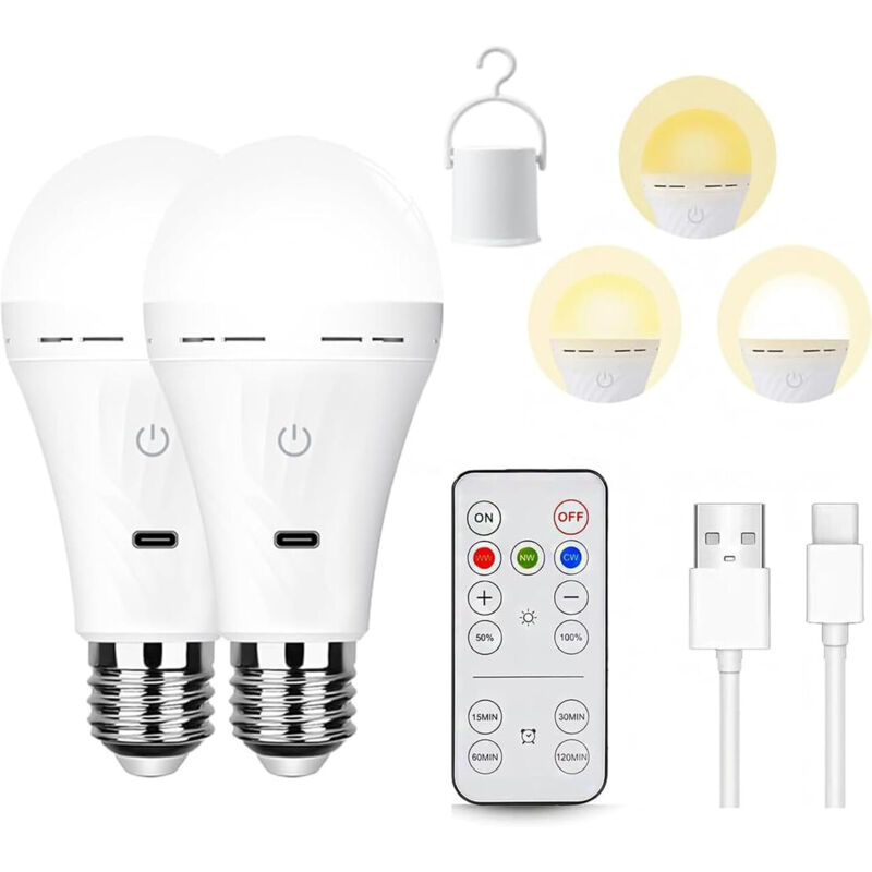 Image of 2 USB-C Rechargeable LED Bulbs E27&hellip;