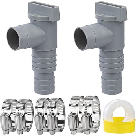 2 válvulas de cierre para piscina con conector de manguera de PVC de 32 mm, adaptador de manguera para piscina elevada con 6 abrazaderas para manguera de 32/38 mm.