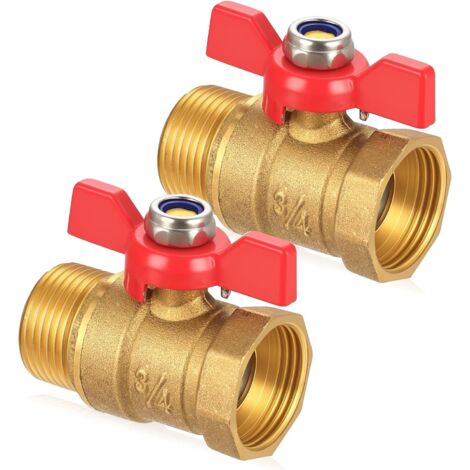 2 Vanne Robinet à Boisseau Sphérique 3/4", Laiton, Filetage Mâle/Femelle, Pour Eau et Jardin