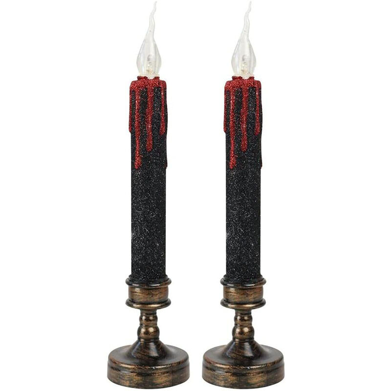 

2 velas actualizadas con pilas, velas LED y velas cónicas sin llama que funcionan con pilas para decoraciones de fiestas de Navidad y Halloween,