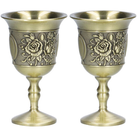 2 Verres à Vin en Métal Vintage Motif Chrysanthème, Style Cour, Idée Cadeau pour Bar et Décoration
