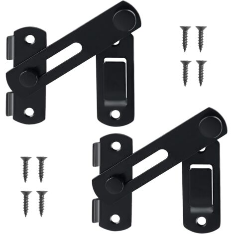 2 verrous de porte noirs avec 8 vis, loquet en acier inoxydable à 180°, adaptés aux portes intérieures, portes en bois, portes de salle de bain de jardin et fenêtres de garage extérieures