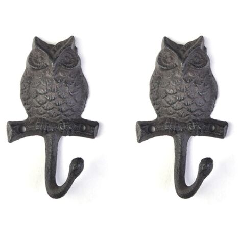 2 Vintage-Wandhaken aus Gusseisen (Eule), Antik-Finish, in Tierkopfform, zum Aufhängen von Kleidung, dekorative Wohnaccessoires.