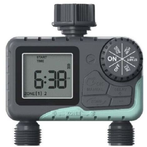 2 Voies Programmateur d'arrosage,Fonction Manuel, Automatique et Rapide,avec Affichage LCD,Temps d'arrosage Flexible pour Le Jardin et la Serre