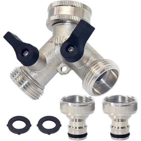 2-Voies Y-Distributeur, Répartiteur en Y 2 Voies pour tuyaux avec 2 pièces Adaptateur de raccord de Tuyau de 3/4"
