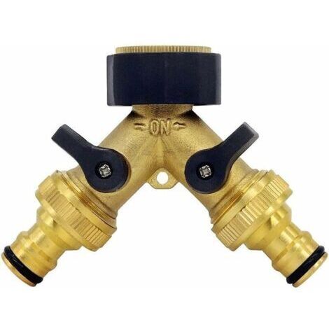 2-Voies Y-Distributeur,Raccord Y pour Tuyau d' arrivée d'eau (26,9 mm (3/4") en Laiton, collecteur en Y),Compatible avec Le système de connecteur de Tuyau d'arrosage 1/2