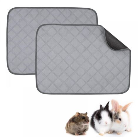 2 waschbare, wasserdichte und rutschfeste Fleece-Käfigmatten für Meerschweinchen. Meerschweinchenbett. Uriniermatte. 60 x 45 cm, grau.