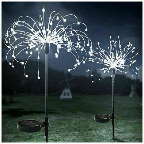 2 Waterproof Solar Garden Firework Lights 90 LEDs 2 Modes Multicolor Solar Outdoor Garden Lights Starburst Solar Lights Fireworks Lights (Cool White)