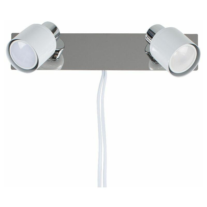 2 Way Adjustable Wall Spotlight + Plug, Cable & Switch in White - No Bulbs