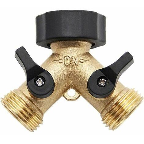 2-Way Y-Distributor, Heavy Duty Brass 3/4" Double Washing Machine Faucet, Hose Connector Adapter with 2 Way Shut-Off Valve for Plumbing, Double Washing Machine Faucet, Garden