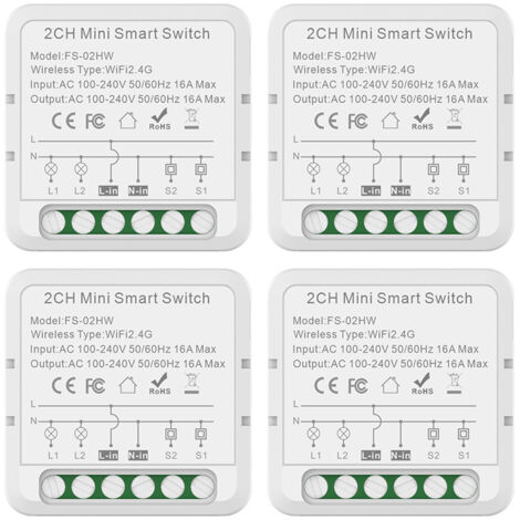 2-Wege-16A-WLAN-Schaltrelaismodul, drahtloser Ein-/Ausschalter, duale Steuerung, Fernbedienung per Tuya-App, Sprachsteuerung, Leitungsschutzschalter