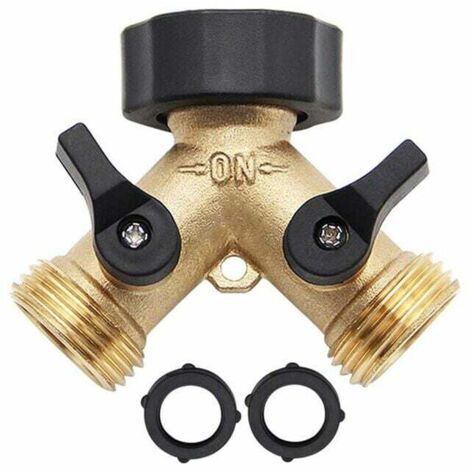 2-Wege-Gartenschlauch-Splitter, robuster Wasserhahn-Splitter aus Messing, Gartenschlauch-Adapter, 2-Ventil-Y-Splitter mit 2 zusätzlichen Gummidichtungen
