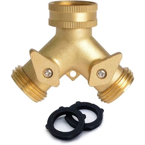 2-Wege-Gartenschlauch-Wasserhahnadapter aus Messing, 2-Wege-Y-Verteiler für Außenwasserhähne – 3/4"-Y-Stück für die Gartenbewässerung mit Absperrventil