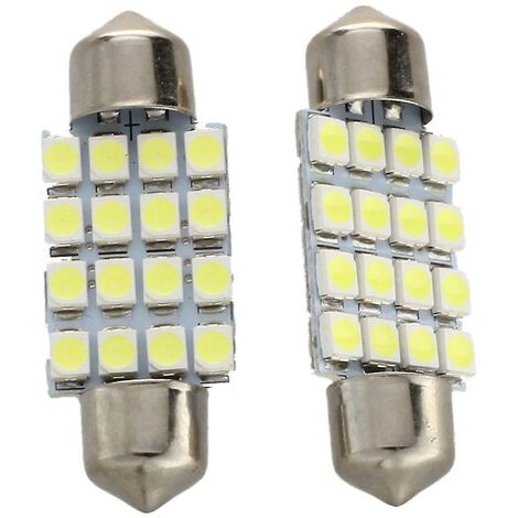 2 weiße Kuppel 16 LED 3528 SMD Innenbirnenlicht 36 mm