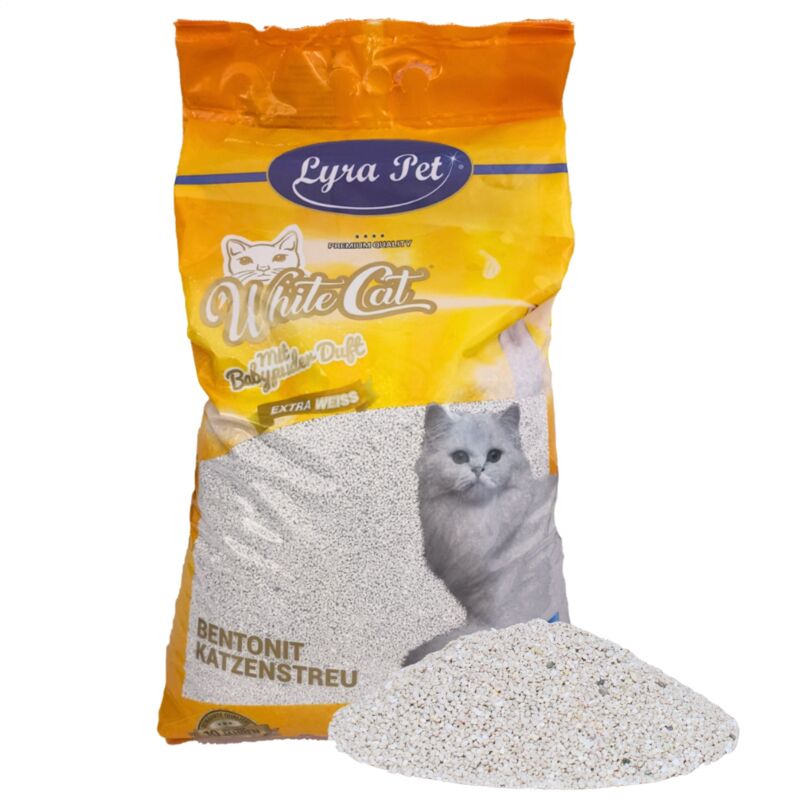 Litière pour chat en bentonite Lyra Pet White Cat® de 15 litres avec parfum de poudre pour bébé