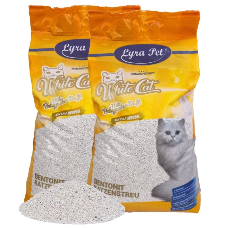 2 x 15 litres de litière pour chat en bentonite Lyra Pet White Cat® avec parfum de poudre pour bébé