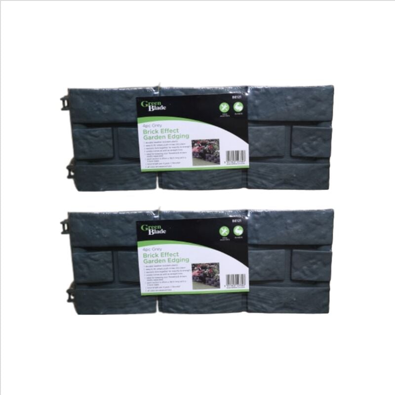 2 x 17cm 4 Piece Grey Brick Effect Garden Edging Boarder