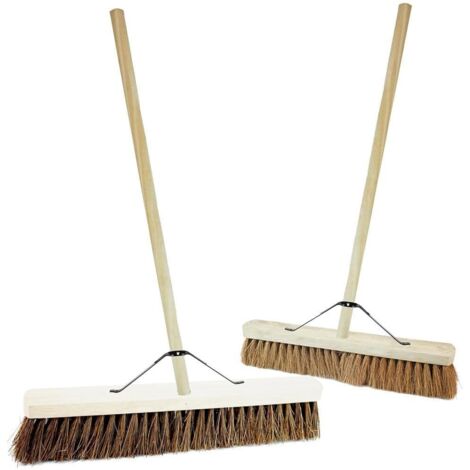 2 x 18" Coco Broom Soft Bristle Long Handle Indoor Outdoor Sweeping Brush