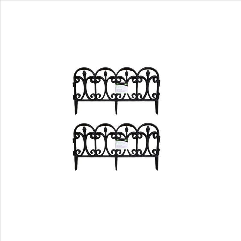 2 x 23cm 4 Piece Black Ornate Garden Border Fence Edging