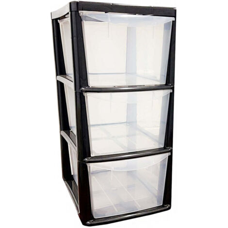 2 x 3 Black Drawer Storage Tower Units With Clear Spacious Drawers