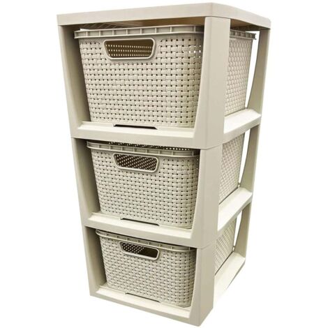 2 x 3 Cream Stylish Rattan Effect Storage Tower Commode Baskets