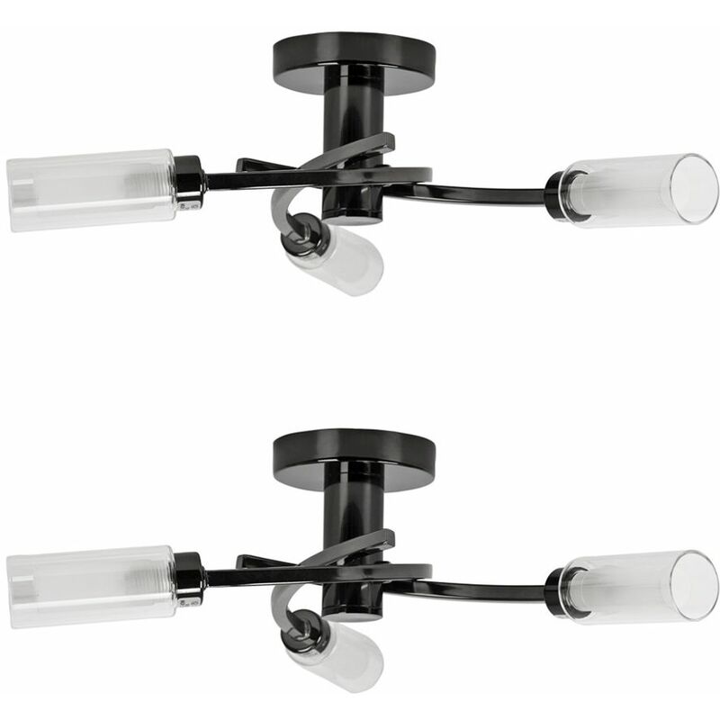 Minisun - 2 x 3 Way Spiral Flush Ceiling Light - Black Chrome