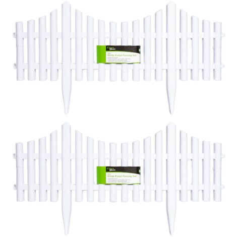 2 x 33cm 4 Piece Set White Wood Effect Picket Fence Garden Edging