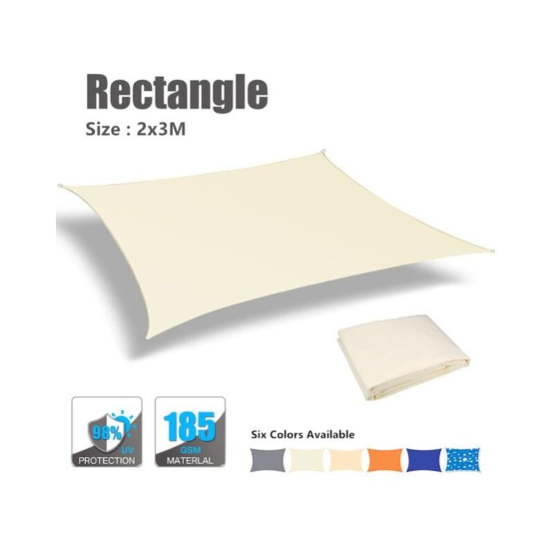 2 X 3M Étanche Soleil Abri Pare-Soleil Protection Voile D'ombrage Auvent Camping Toile D'ombrage Grand Pour Auvent Extérieur Jardin Patio -Beige